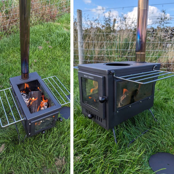 Wild Roots Black BBQ Fire Pit Stove Box - Mini Log Burner
