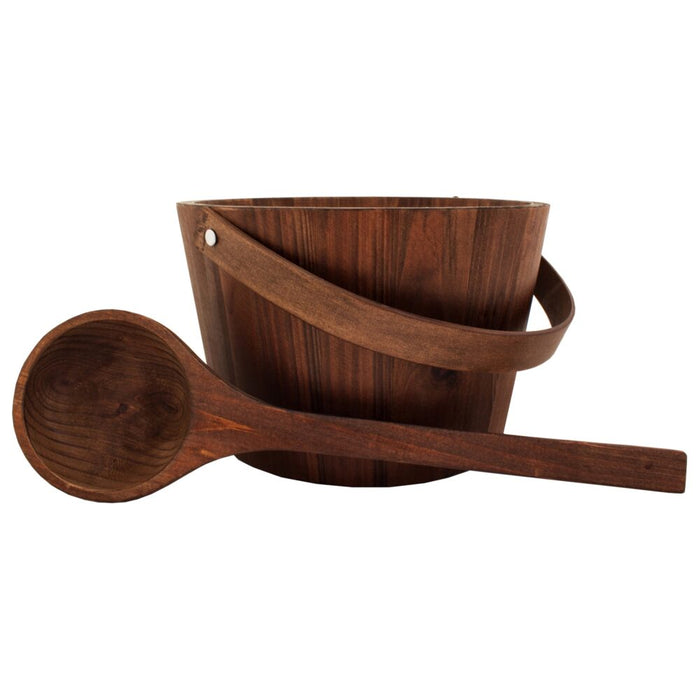 Wooden pail & ladle brown