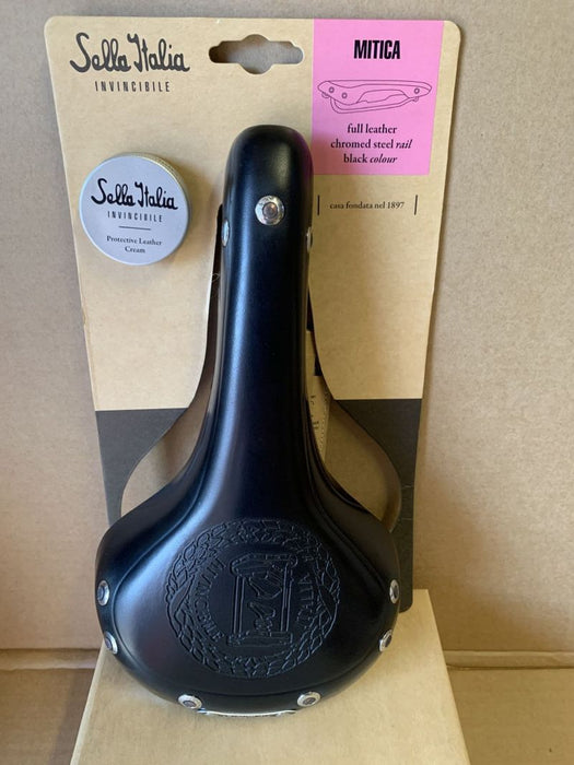 SELLE ITALIA Mitica Black Leather Saddle, Leather Cream, tools and Gift Box