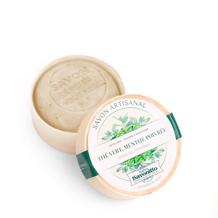 Savonitto Green Tea-Peppermint Soap in wooden box 100g made in Provence