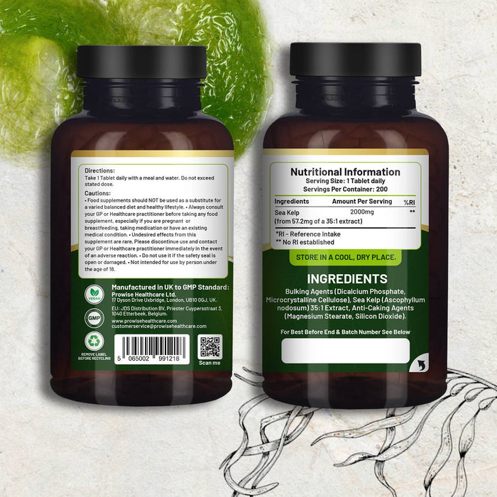 Prowise Sea Kelp 2000mg Tablets | 200 Vegan Tablets | Natural Source of Iodine