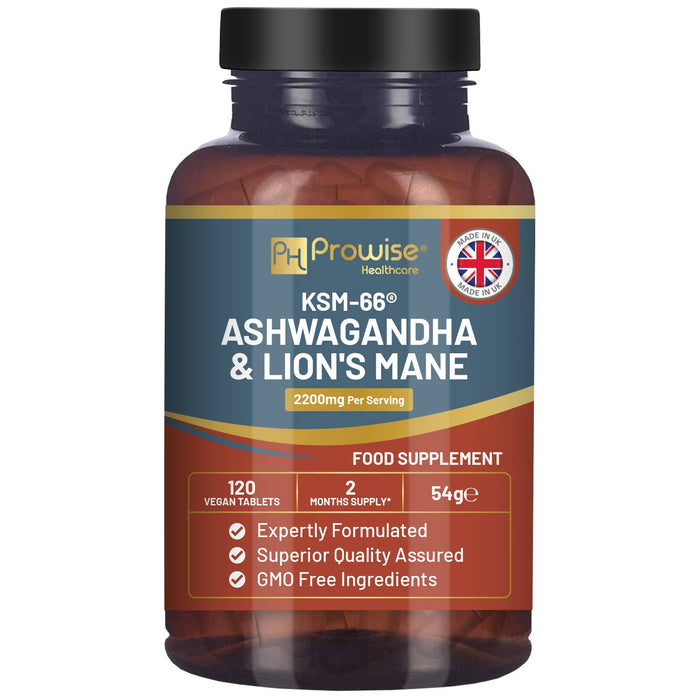 Prowise KSM-66 Ashwagandha & Lion’s Mane Tablets | 2200mg Herbal Blend