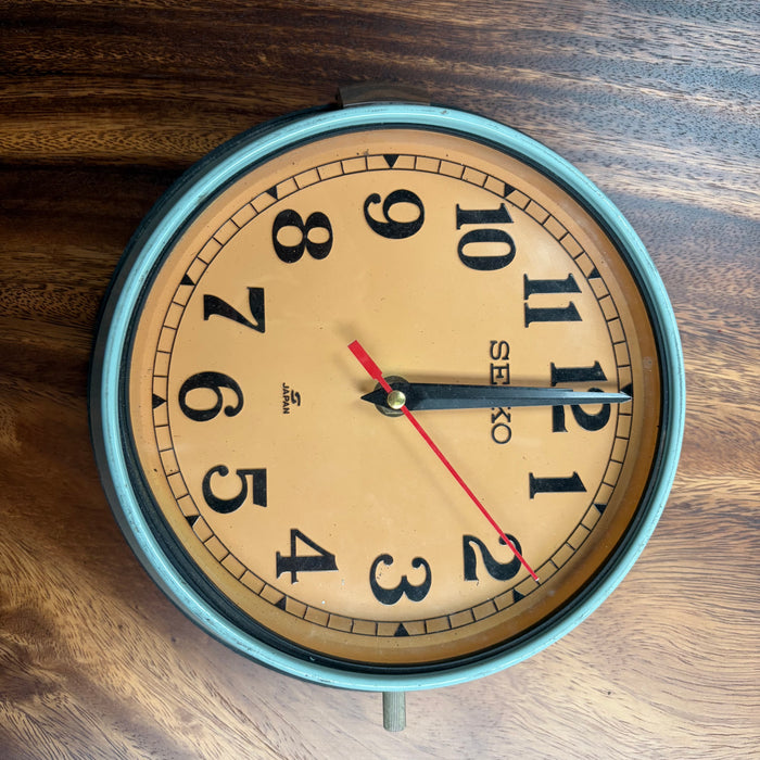 Seiko Salvaged Ships Cabin Clock – Original Paint Teal (Coffee Face)