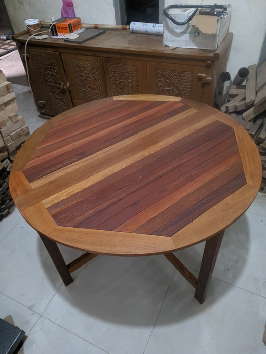 Reclaimed Bengkirai & Momala Folding Table — Round, 1.2m Diameter