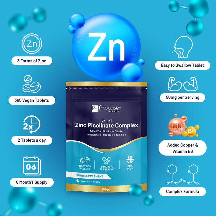 5-in-1 Zinc Picolinate Complex 50 mg | 365 Vegan Tablets
