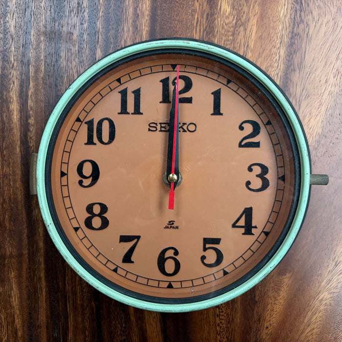 Seiko Salvaged Ships Cabin Clock – Original Paint Green (Coffee Face)