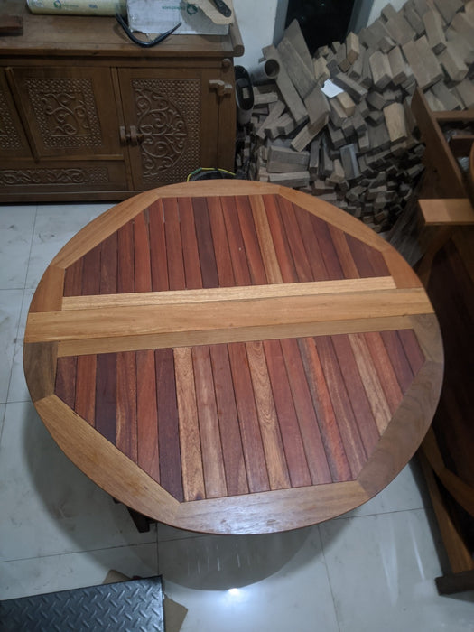 Reclaimed Bengkirai & Momala Extendable Folding Table — Round to Oval, 1.7m × 1.2m