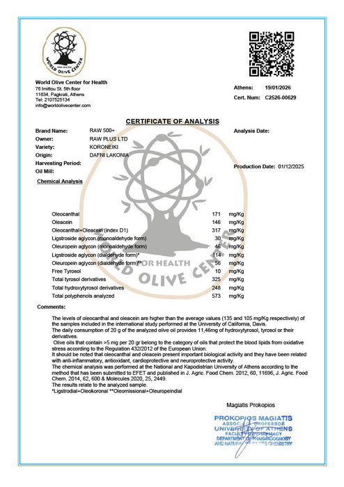 RAW+ CORE 500+ | High Phenolic Extra Virgin Olive Oil