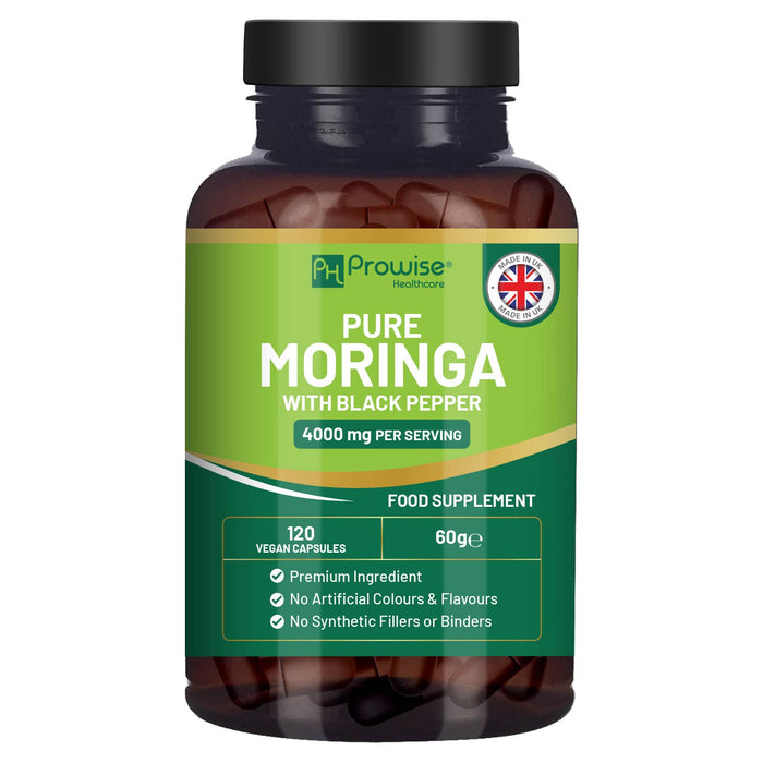 Pure Moringa 4000mg - 120 Vegan Capsules with Black Pepper