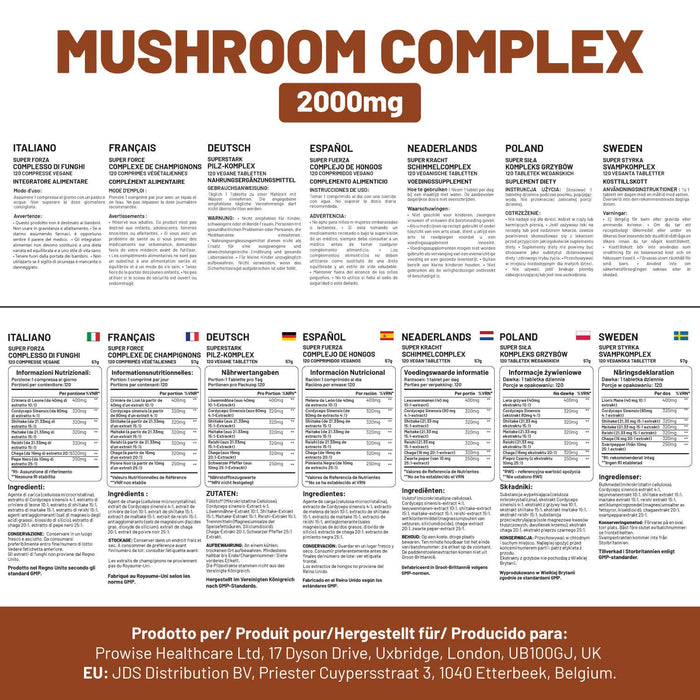 Prowise Advanced Mushroom Complex | 6 Mushroom Blend | 120 Vegan Tablets