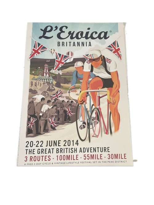 L'Eroica Britannia 2014 Original Event Poster – Vintage Cycling Art, 61 x 91cm
