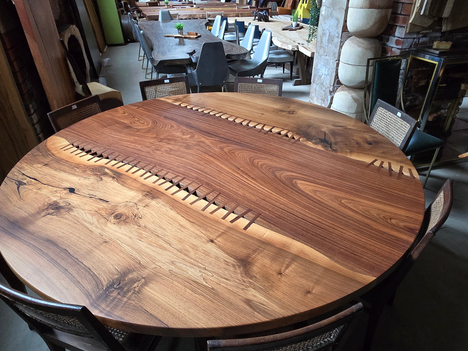 Reduxwood Zapatero and Black Walnut round “Baseball” dinning table Dia. 210cm