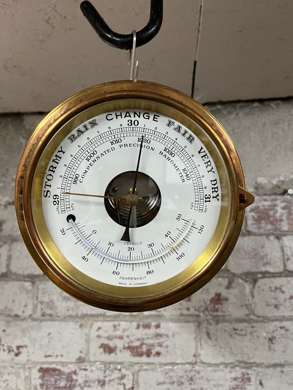Ships Brass Compensated Precision Barometer with Thermometer early 1900’s