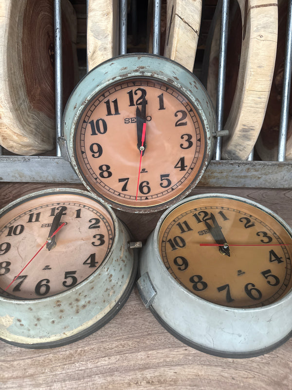Original battered patina Seiko ships wall clock