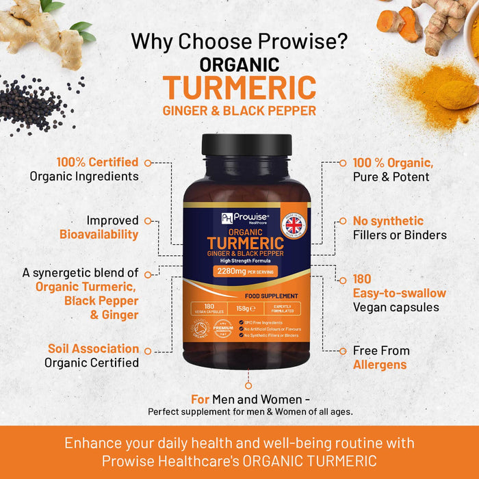Prowise Organic Turmeric 2280mg (High Strength) with Black Pepper