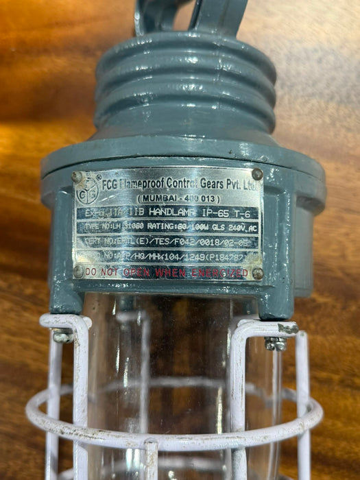 Salvaged Flameproof Hand Lamp in Original condition Grey / White