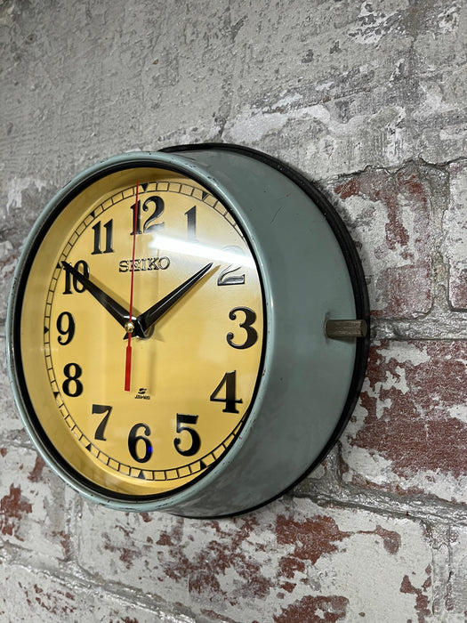 Seiko salvaged ships cabin clock in original green paint with cream face