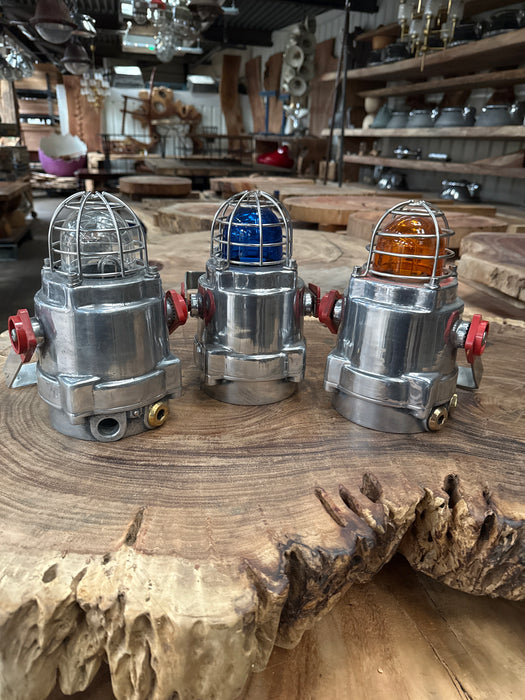 Salvaged Aluminium Beacon / Passageway Light with small cage