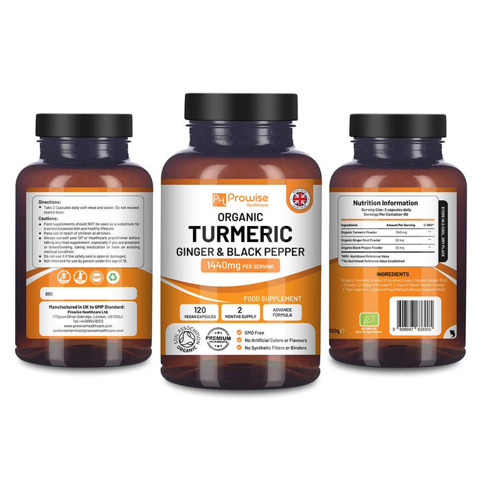Prowise Organic Turmeric 1440mg with Black Pepper & Ginger |120 Vega