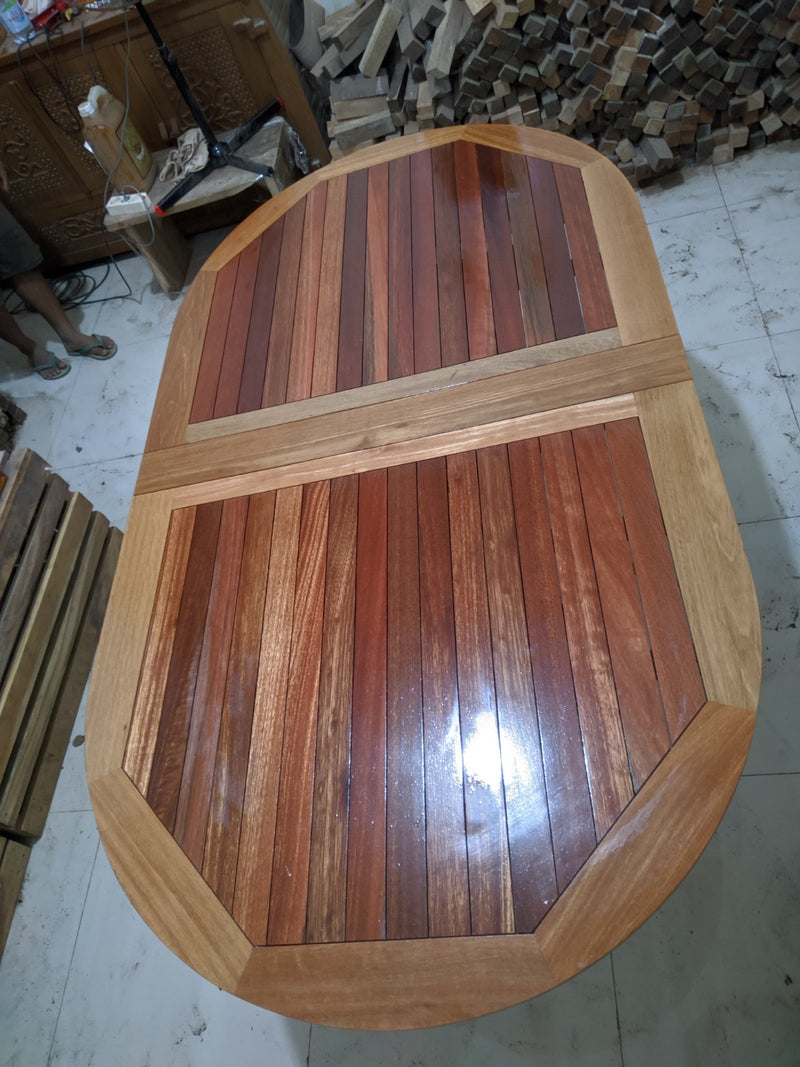 Reclaimed Bengkirai & Momala Extendable Folding Table — Oval, 1.8m × 1m