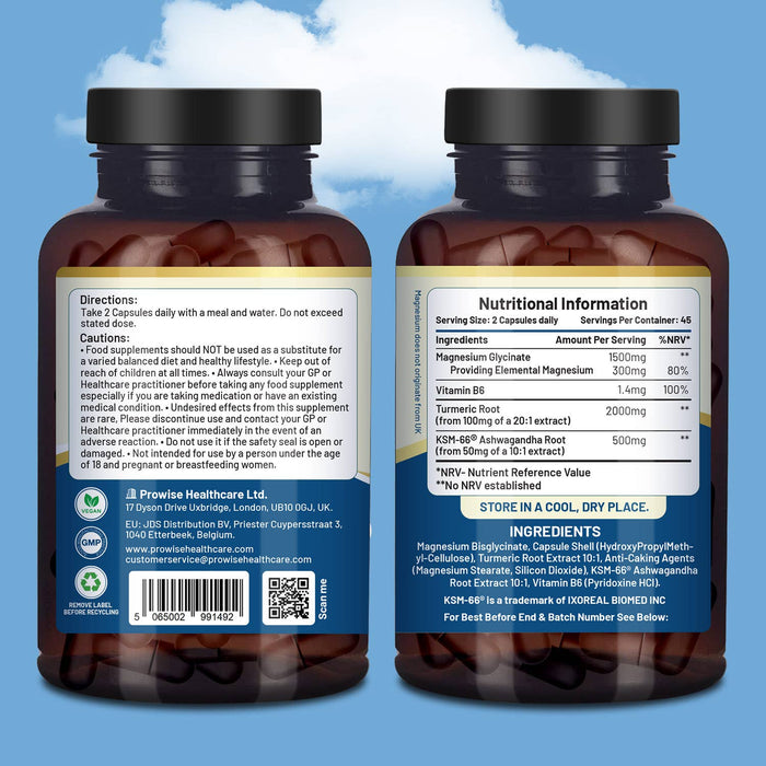 Prowise Magnesium Glycinate with Ashwagandha, Turmeric & Vitamin B6