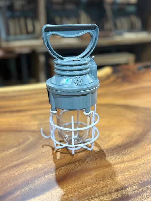 Salvaged Flameproof Hand Lamp in Original condition Grey / White