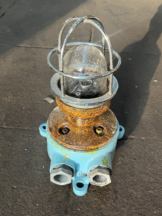 Salvaged Mini Cast Iron Marine Security Light with Cage – Vintage Bulkhead Light