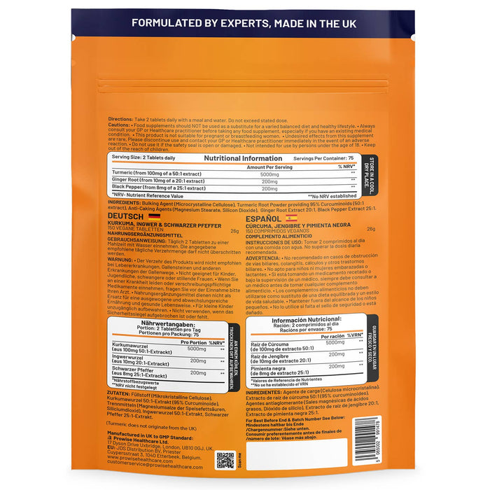 Prowise Turmeric Tablets 5400mg with Ginger & Black Pepper | High-Strength Herbal Blend