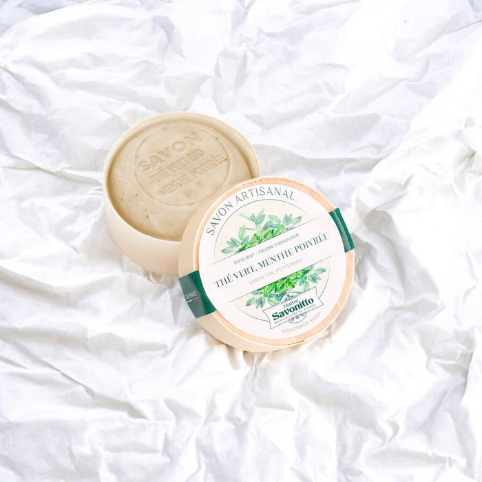 Savonitto Green Tea-Peppermint Soap in wooden box 100g made in Provence