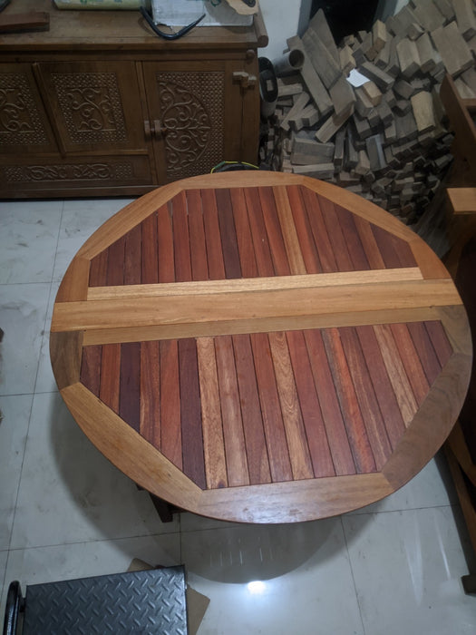Reclaimed Bengkirai & Momala Extendable Folding Table — Round to Oval, 1.7m × 1.2m