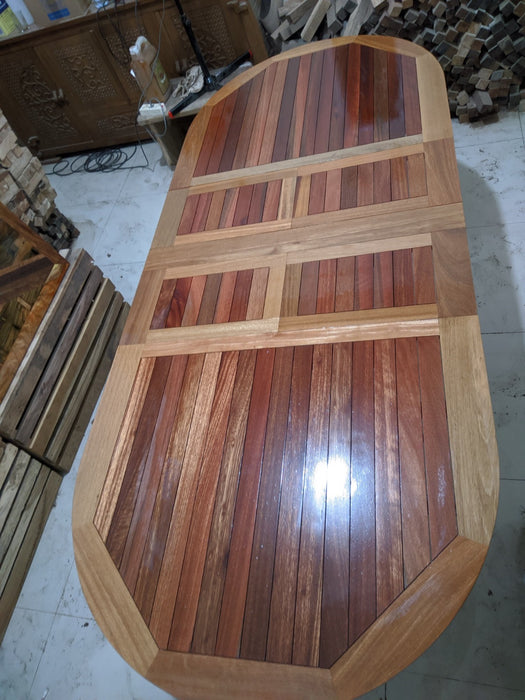 Reclaimed Bengkirai & Momala Extendable Folding Table — Oval, 1.8m × 1m
