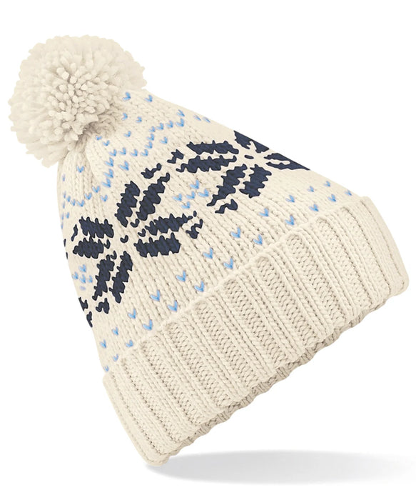 Jacquard Beanie - Off White / Navy / Sky Blue