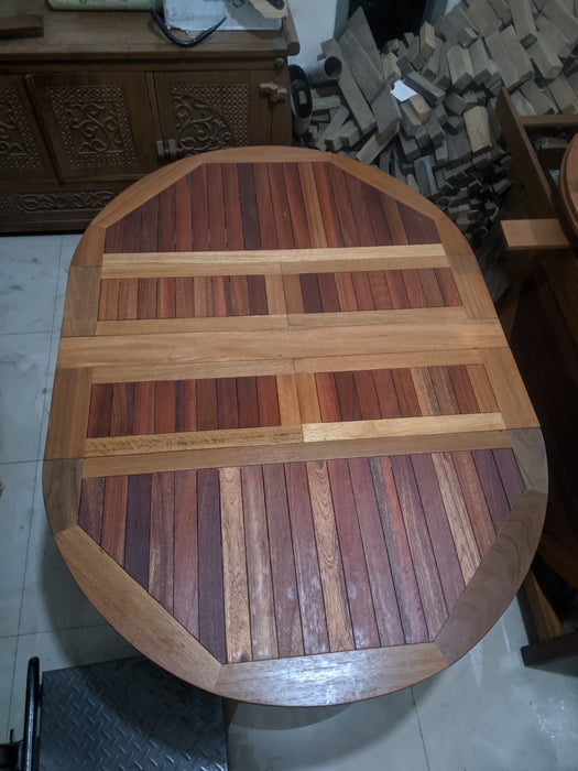 Reclaimed Bengkirai & Momala Extendable Folding Table — Round to Oval, 1.7m × 1.2m