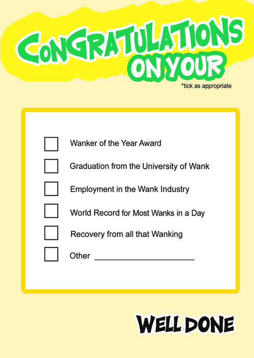 Wanker of the Year - Congratulations card