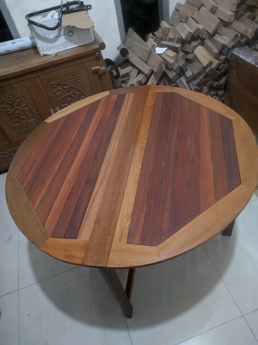 Reclaimed Bengkirai & Momala Folding Table — Round, 1.2m Diameter