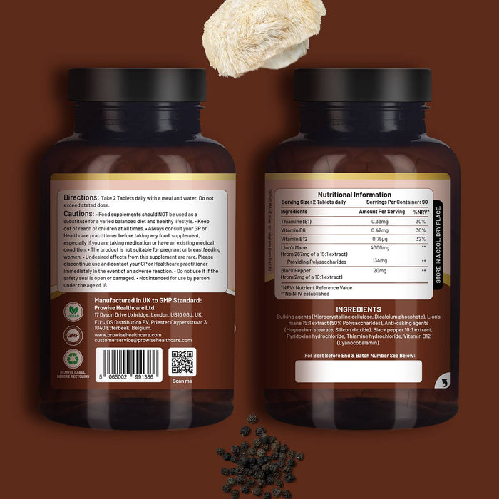 Prowise Lions Mane Mushroom Supplement 4000mg with Vitamin B1