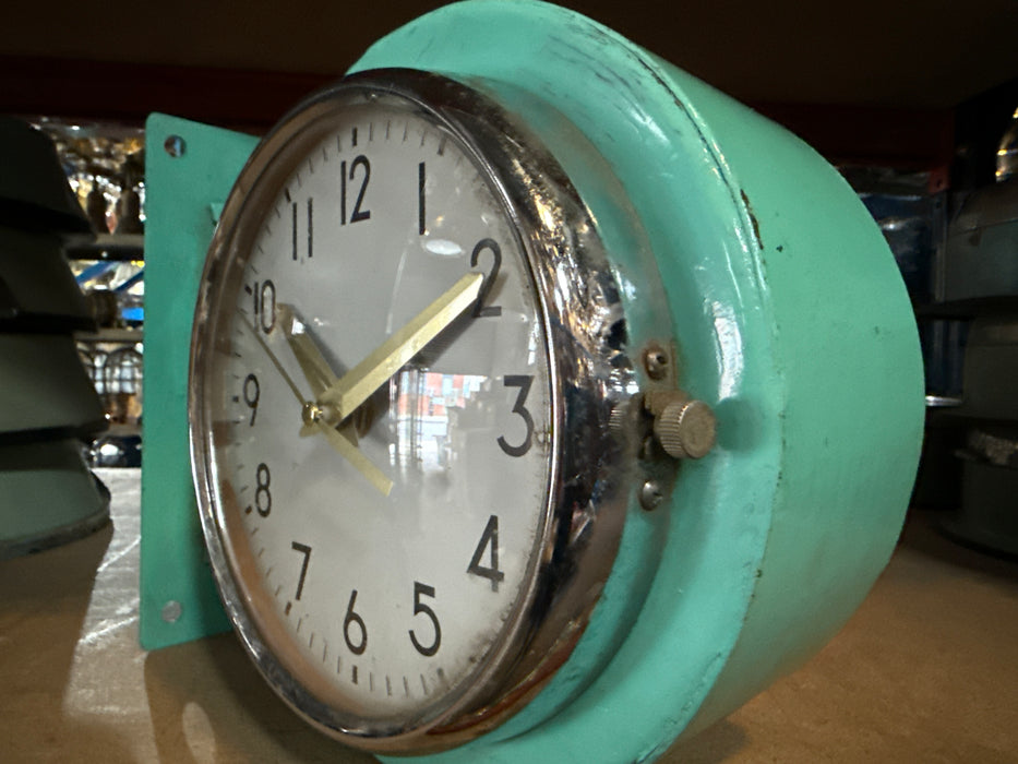 Salvaged Original Vintage Citizen Style Double Sided Clock Light Green