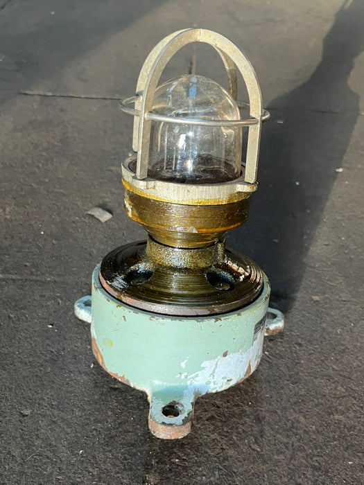 Salvaged Mini Cast Iron Marine Security Light with Cage – Vintage Bulkhead Light