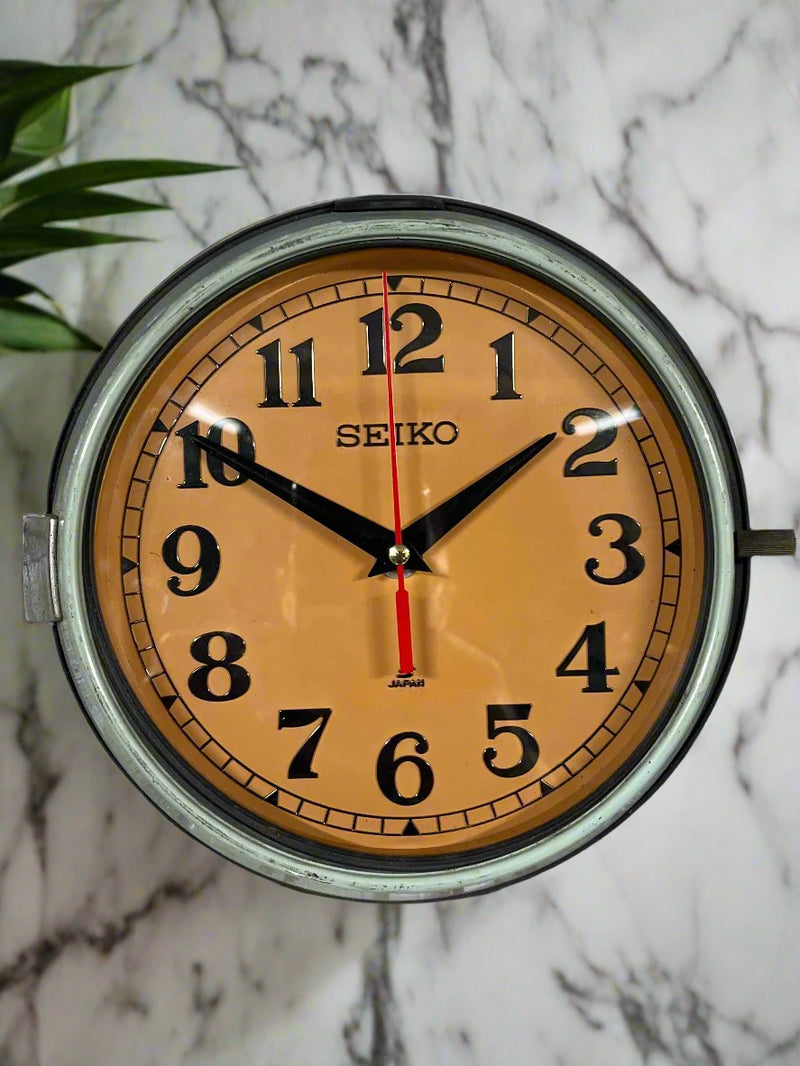 Seiko Salvaged Ships Cabin Clock – Original Paint Teal (Coffee Face)