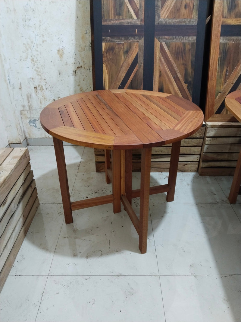 Reclaimed Bengkirai & Momala Folding Table — Round, 90cm Diameter