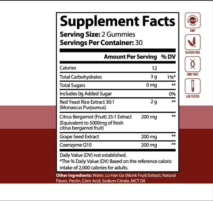 Red Yeast Rice Vegan Gummies | CoQ10 + Bergamot Grape Seed