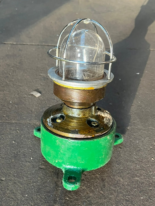 Salvaged Mini Cast Iron Marine Security Light with Cage – Vintage Bulkhead Light