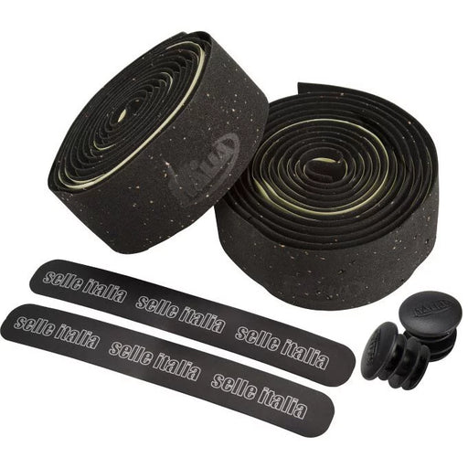 Black Selle Italia Smootape Corsa EVA and cork road bike handlebar tape with bar end plugs