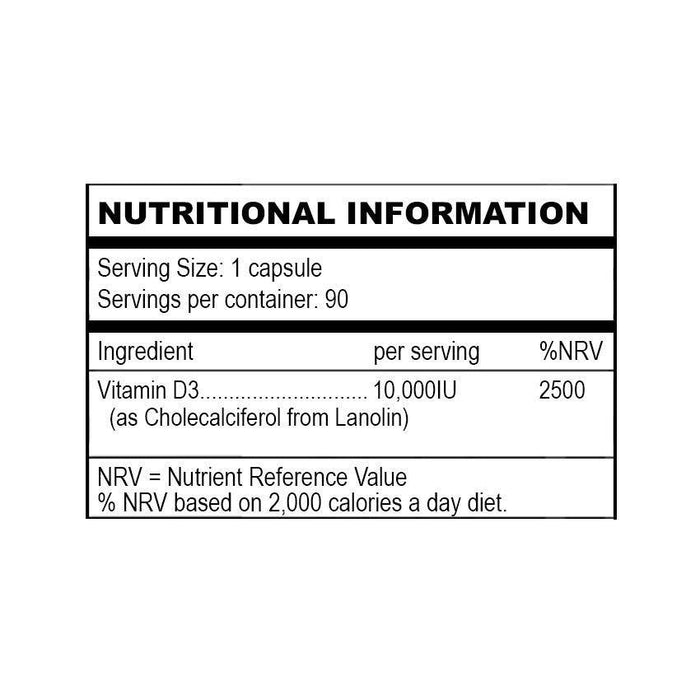 Vitamin D3 - 10,000iu x 90 Softgels | High Strength 