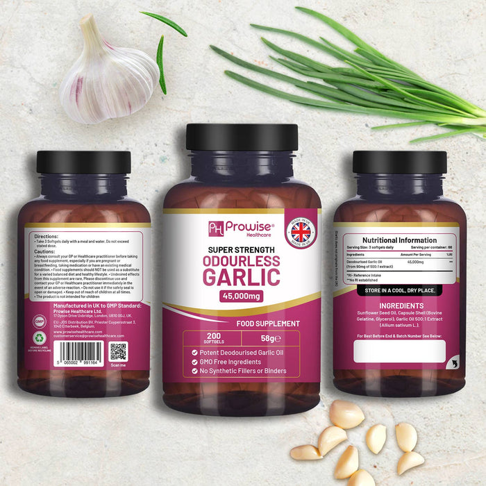 Premium Odourless Garlic Capsules - High Strength 45,000mg -
