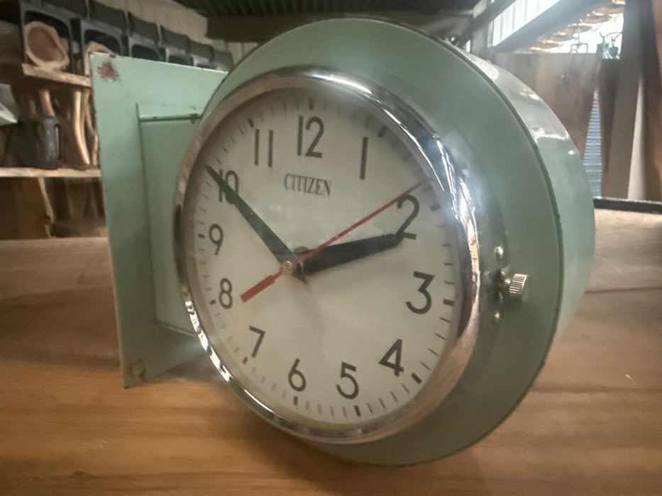 Salvaged Original Vintage Citizen Style Double Sided Clock Light Green