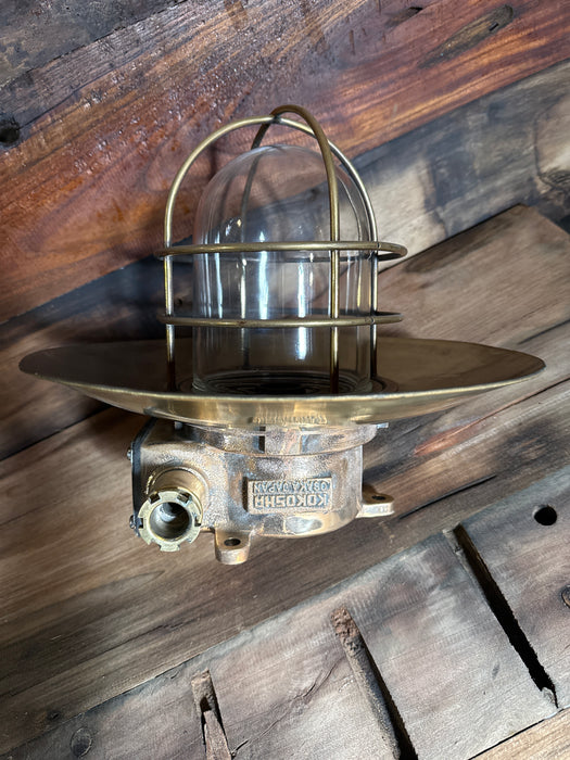 Industrial Brass Ceiling Light with Cage by Kokosha