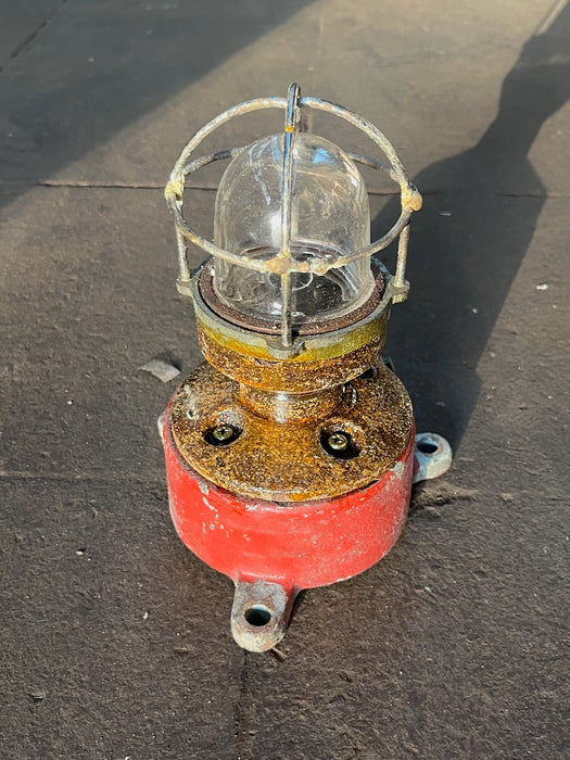 Salvaged Mini Cast Iron Marine Security Light with Cage – Vintage Bulkhead Light