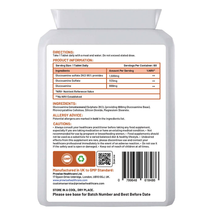 Glucosamine Sulphate 2KCL 1500mg 60 Tablets I High Strength