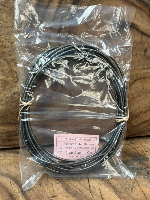 NISSEN Vintage Brake Outer w/liner - Stainless Round Coil Wire, CLEAR BLACK PER METRE